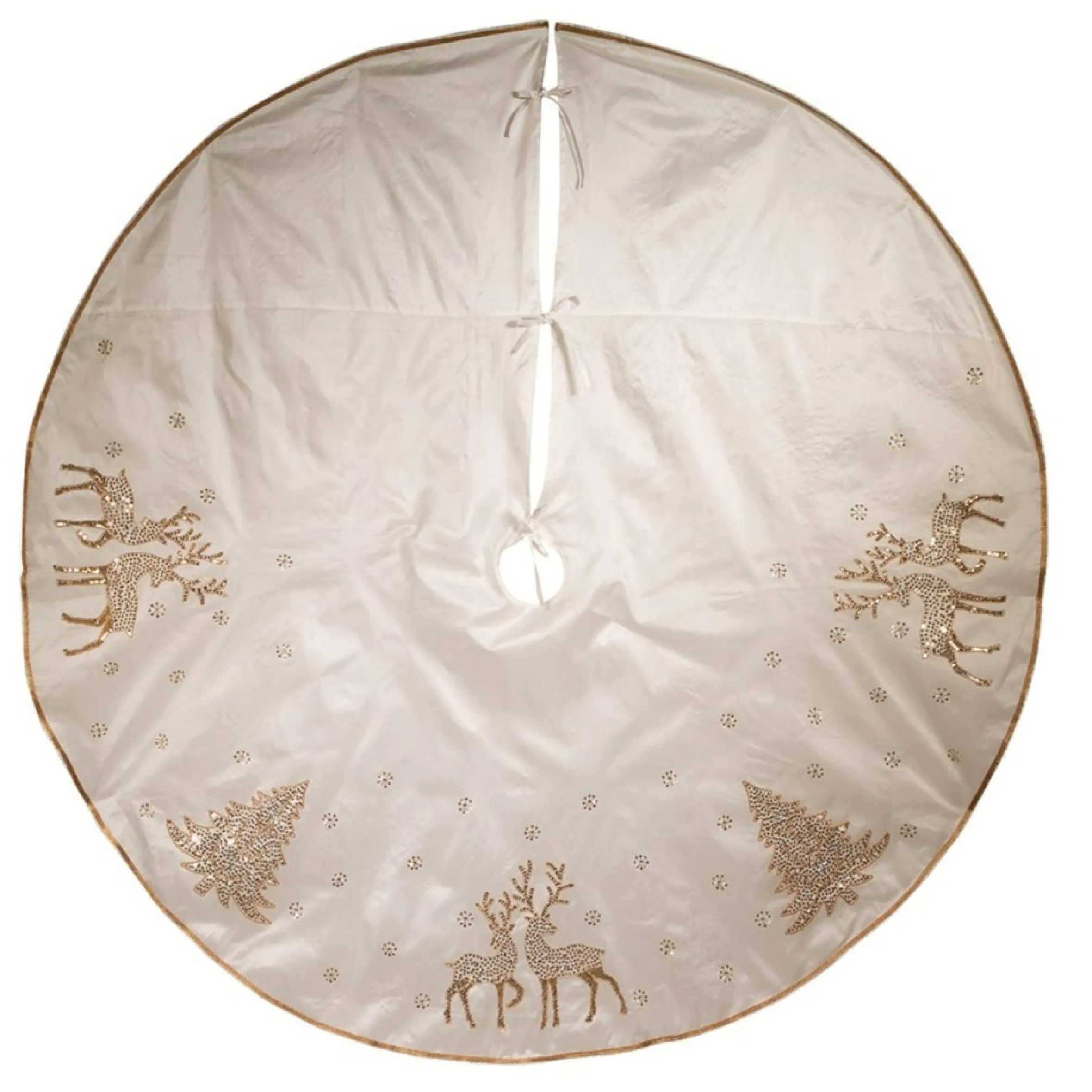72" White And Gold Embroidered Christmas Tree Skirt