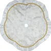 48" White And Gold Glitter Poinsettia Scalloped Christmas Tree Skirt