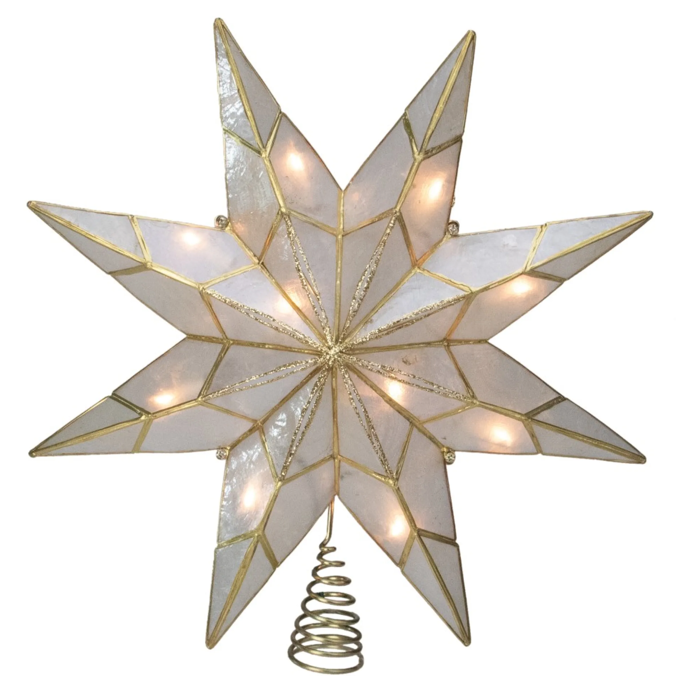 7.6" White And Gold Lighted Star Christmas Tree Topper - Clear Lights