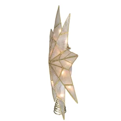 7.6" White And Gold Lighted Star Christmas Tree Topper - Clear Lights
