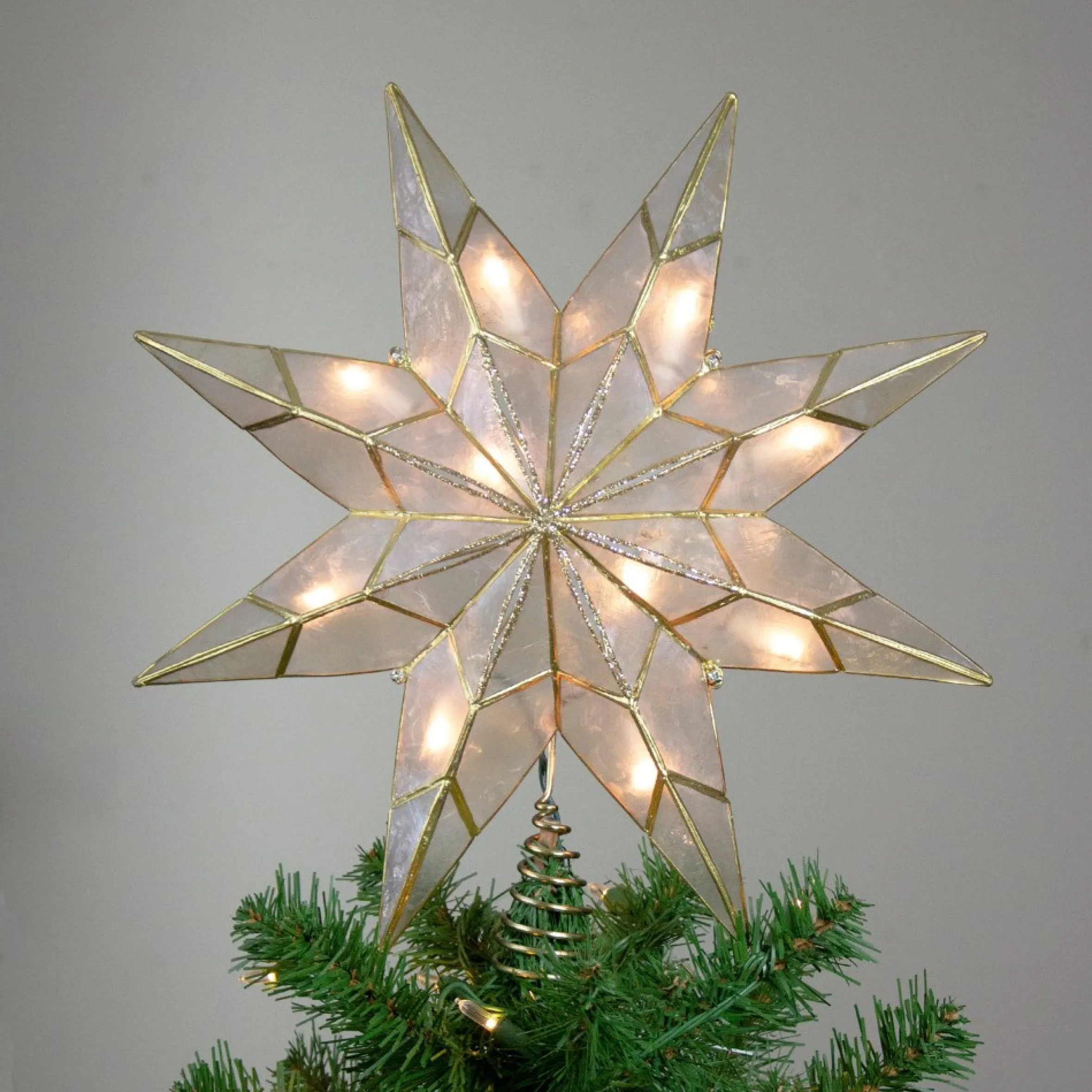 7.6" White And Gold Lighted Star Christmas Tree Topper - Clear Lights