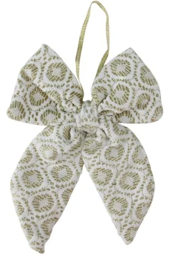 5.75" White And Gold Small Double Loop Bow Christmas Decor