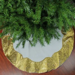 48" White And Gold Two Toned Flourish Christmas Tree Skirt