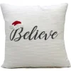 20" White And Gray Christmas "Believe" Throw Pillow With Santa Hat