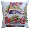 20" White And Green Christmas Car With Gifts Embroidered Throw Pillow