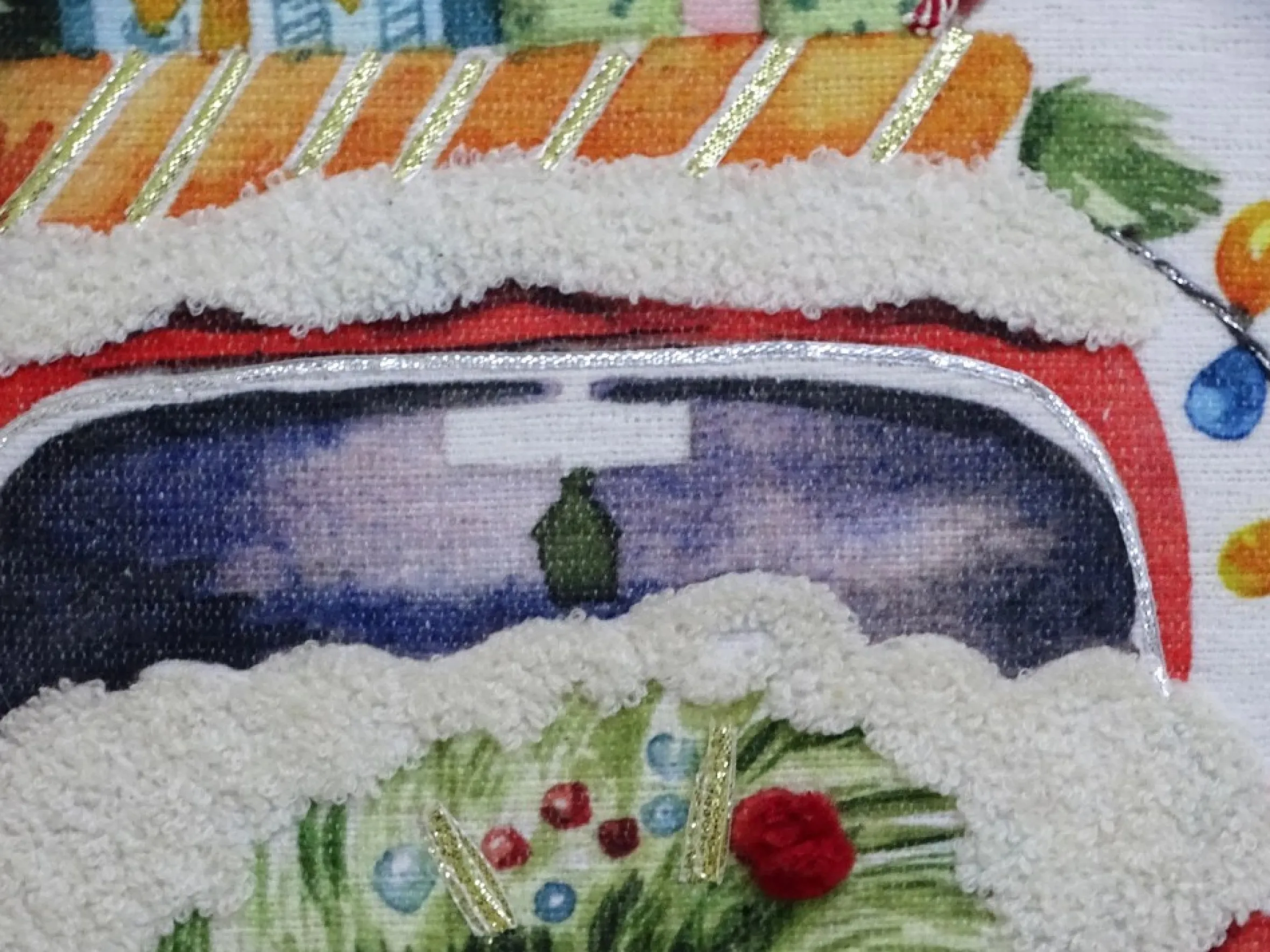 20" White And Green Christmas Car With Gifts Embroidered Throw Pillow