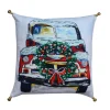 18" White And Green Christmas Holiday Car Hand Illustrated Throw Pillow