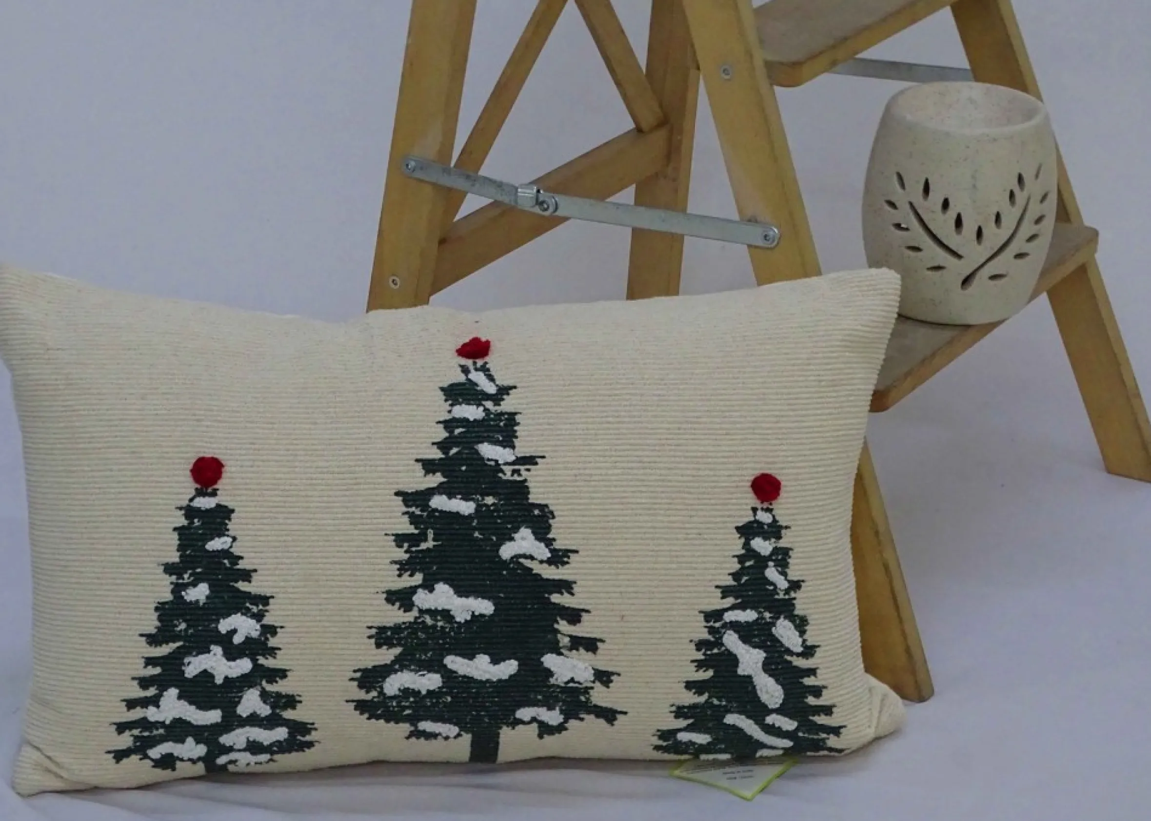 24" White And Green Christmas Tree Throw Pillow