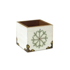 4.5" White And Green Distressed Snowflake Christmas Storage Box