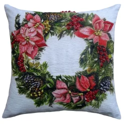 20" White And Green Handloomed Christmas Wreath Throw Pillow