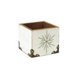 4.5" White And Green Snowflake Square Christmas Storage Box