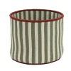 12" White And Green Vertical Striped Braided Round Christmas Storage Basket