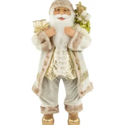 24" White And Ivory Santa Claus With Gift Bag Christmas Figure