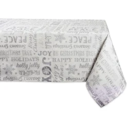 White And Metallic Silver Colored Christmas Collage Rectangular Tablecloth 60" X 84"