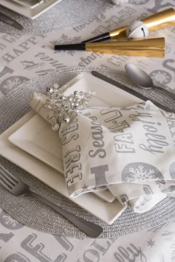 White And Metallic Silver Colored Christmas Collage Rectangular Tablecloth 60