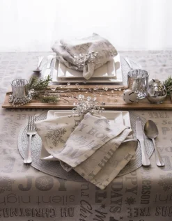 White And Metallic Silver Colored Christmas Collage Rectangular Tablecloth 60
