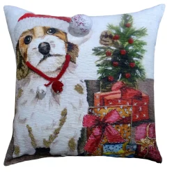 20" White And Red Adorable Dog With Gifts Christmas Throw Pillow