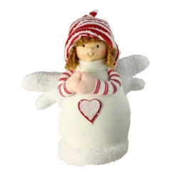 9" White And Red Angel Boy With Heart Christmas Tabletop Decoration