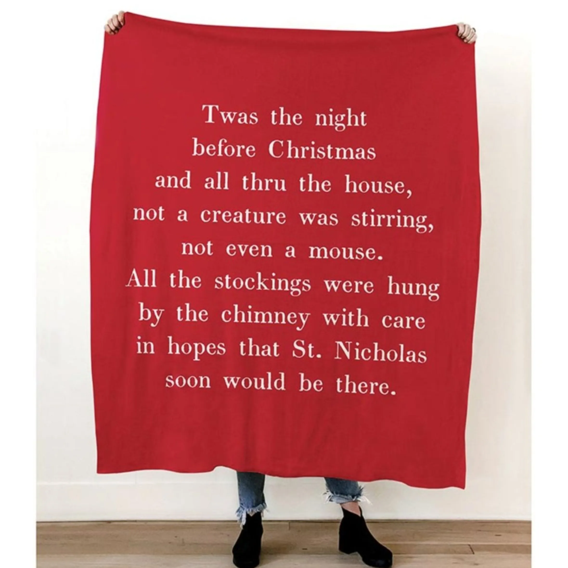 5' White And Red Christmas Twas The Night Before Christmas Rectangular Natural Throw Blanket