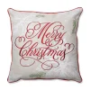 17" White And Red Floral "Merry Christmas" Square Throw Pillow