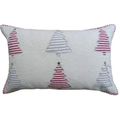24" White And Red Handloomed Christmas Tree Throw Pillow