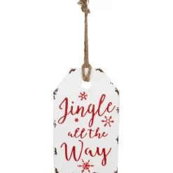 12" White And Red Metal Distressed "Jingle All The Way" Christmas Wall Decor