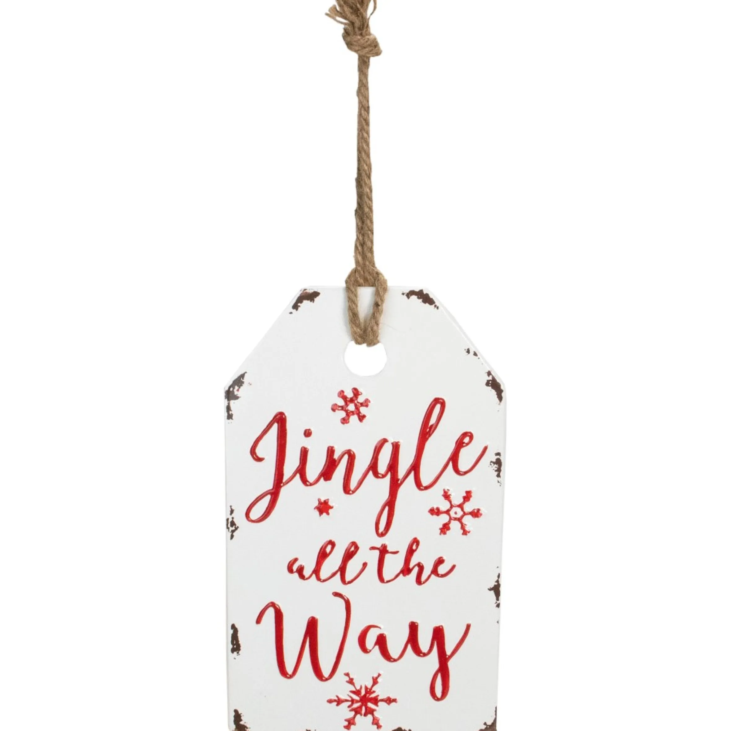 12" White And Red Metal Distressed "Jingle All The Way" Christmas Wall Decor