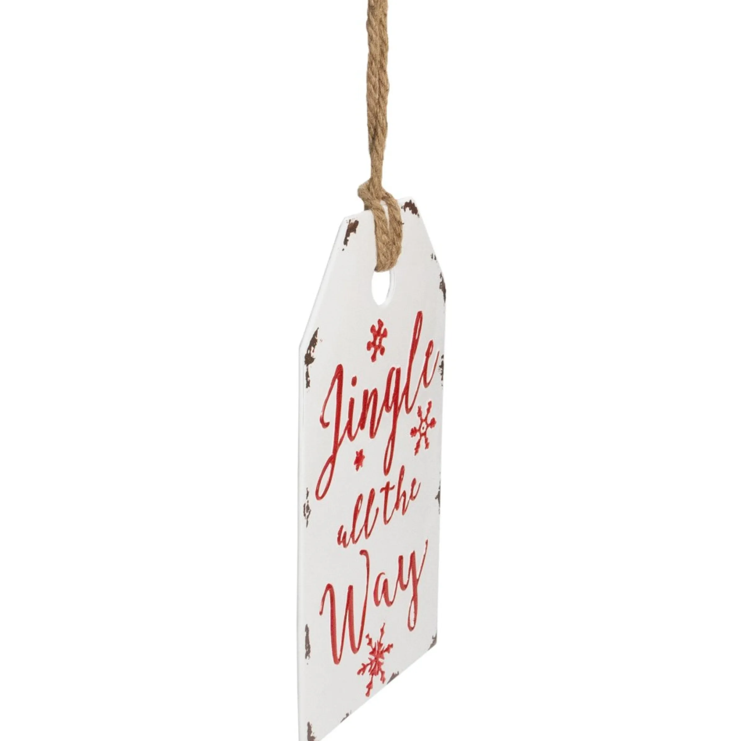 12" White And Red Metal Distressed "Jingle All The Way" Christmas Wall Decor