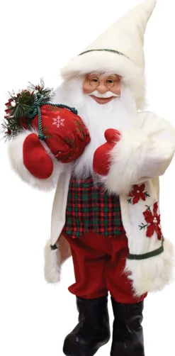 25" White And Red Santa With Sack Of Pine Christmas Figurine