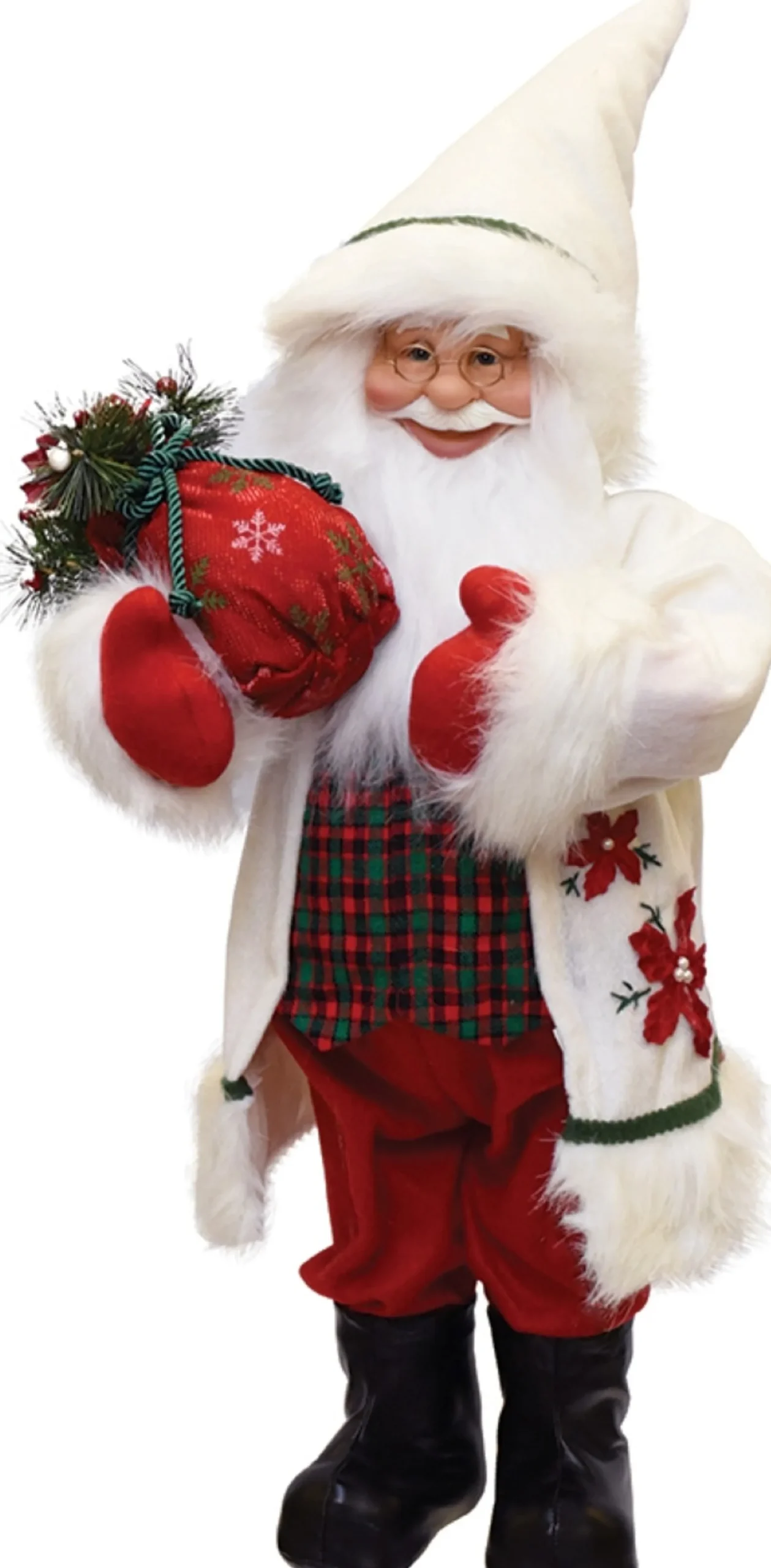 25" White And Red Santa With Sack Of Pine Christmas Figurine