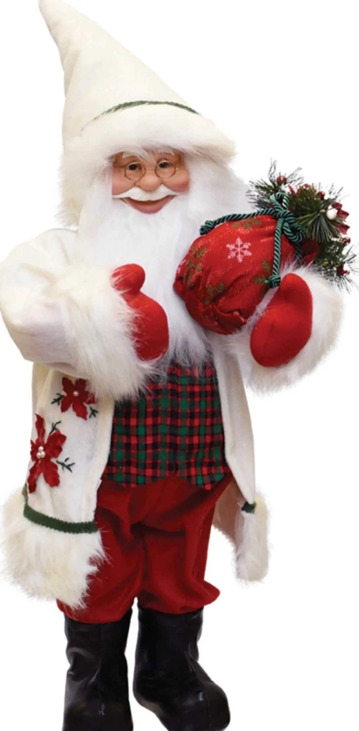25" White And Red Santa With Sack Of Pine Christmas Figurine