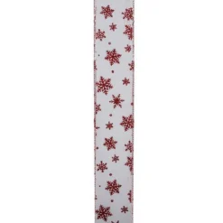 White And Red Snowflake Christmas Wired Craft Ribbon 2.5" X 10 Yards