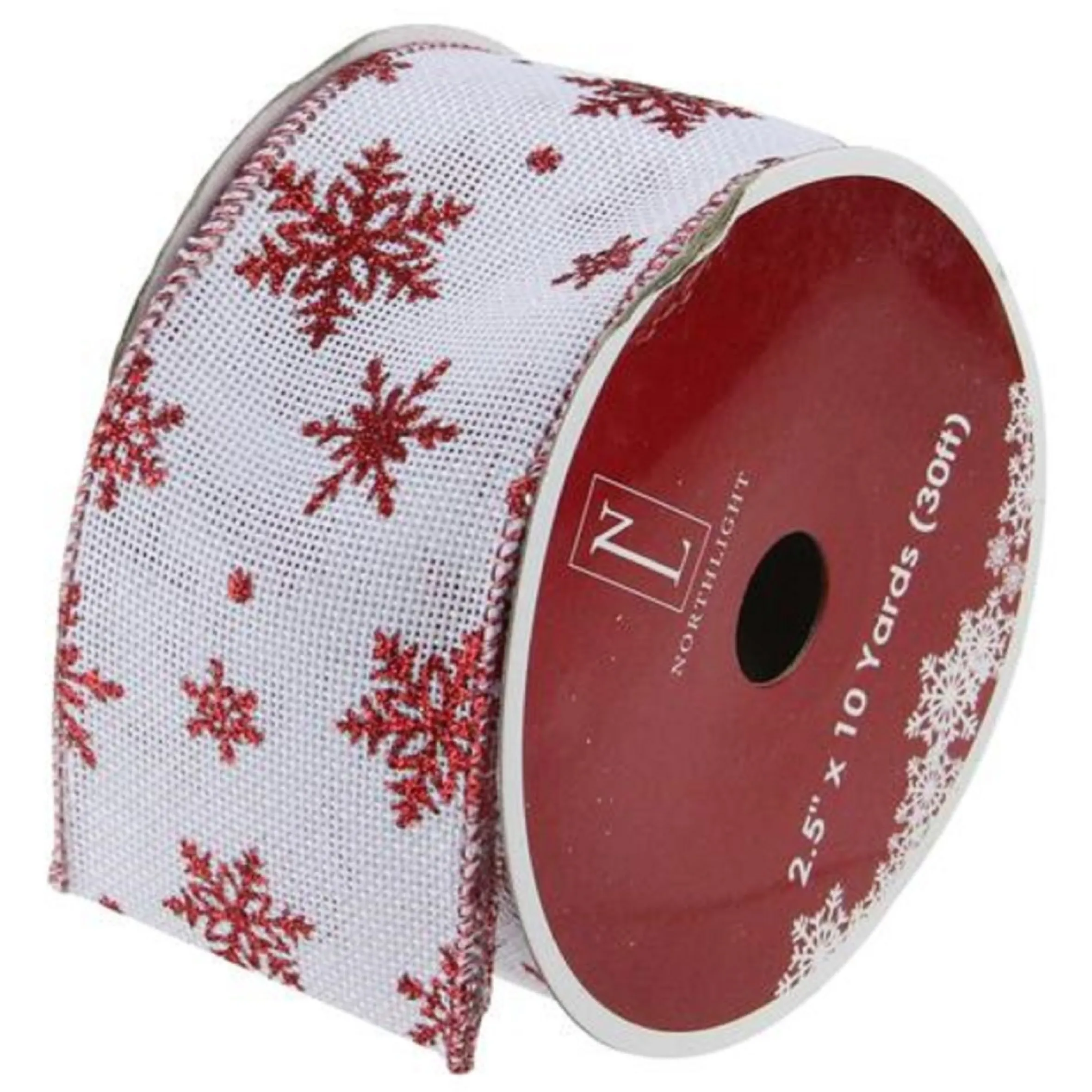 White And Red Snowflake Christmas Wired Craft Ribbon 2.5" X 10 Yards