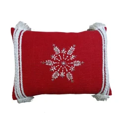 20" White And Red Snowflake Christmas Throw Pillow For Sofa