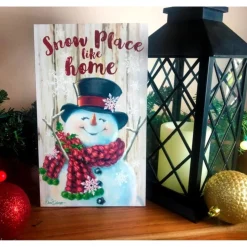 White And Red Snowman Printed Rectangular Christmas Wall Sign With Rope Hanger 10" X 6"
