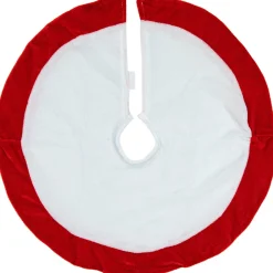 18" White And Red Velveteen Mini Christmas Round Tree Skirt