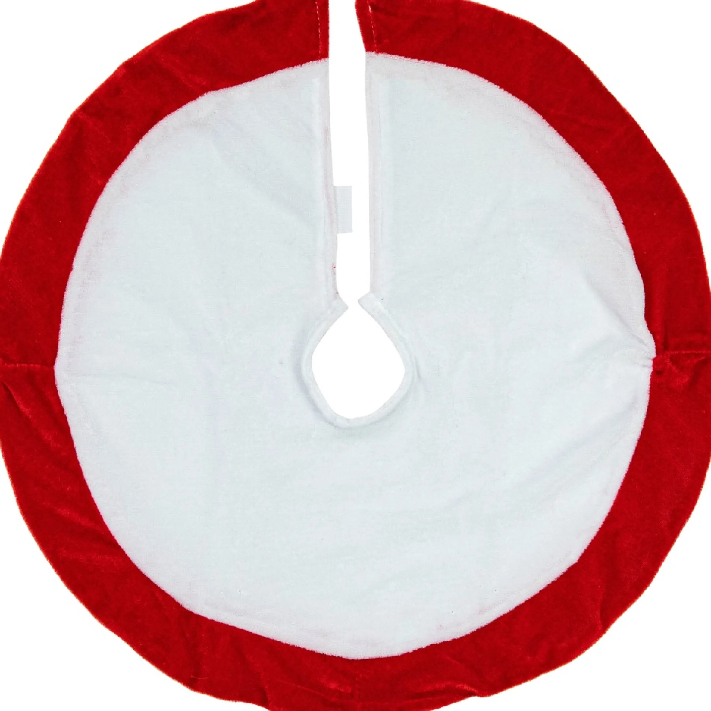 18" White And Red Velveteen Mini Christmas Round Tree Skirt