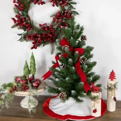 18" White And Red Velveteen Mini Christmas Round Tree Skirt