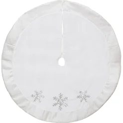 48" White And Silver Embroidered Sequin Snowflakes Tree Skirt