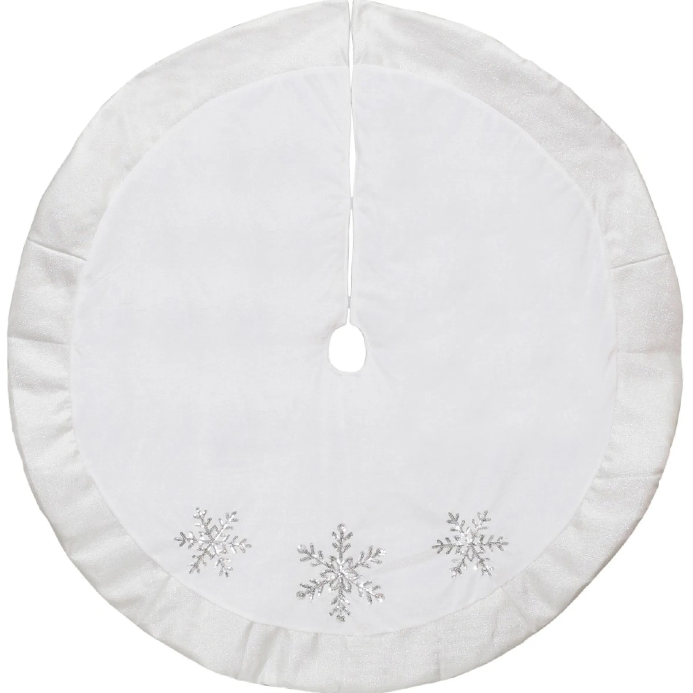 48" White And Silver Embroidered Sequin Snowflakes Tree Skirt