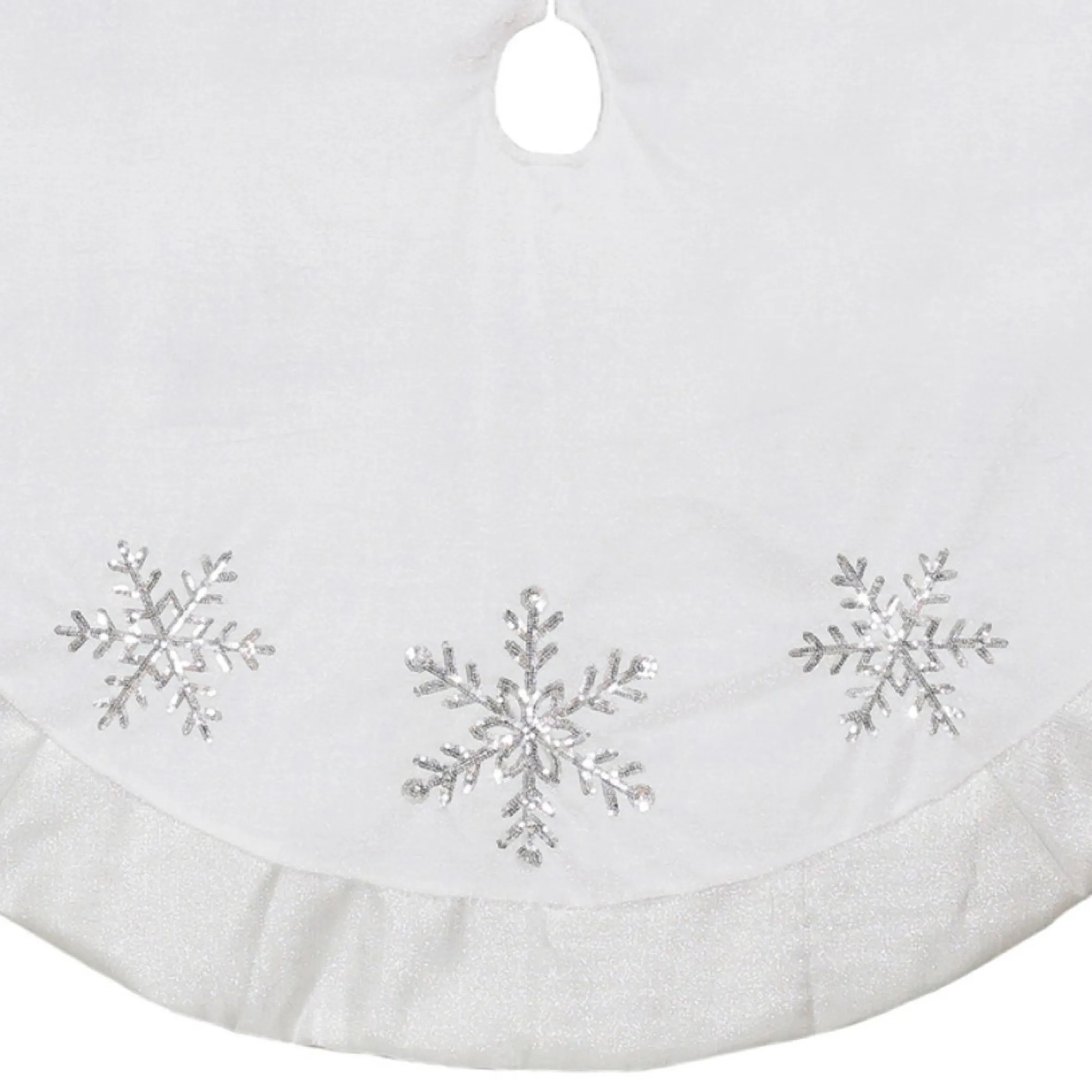 48" White And Silver Embroidered Sequin Snowflakes Tree Skirt