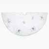 48" White And Silver Embroidered Star Sequin Christmas Tree Skirt