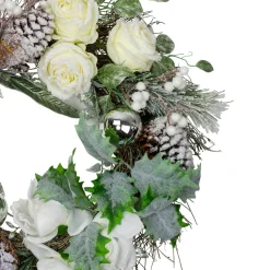 White And Silver Floral Flocked Pine Artificial Grapevine Christmas Wreath - 24-Inch, Unlit
