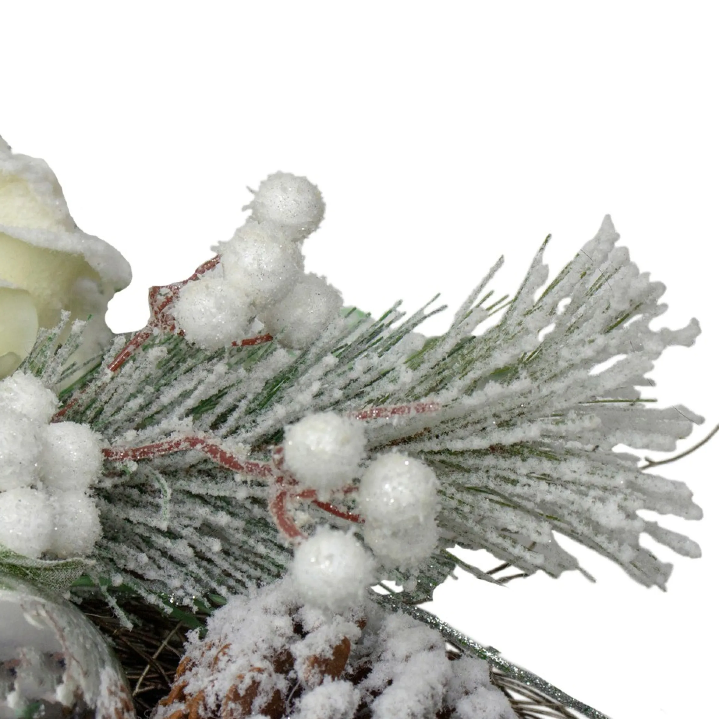 White And Silver Floral Flocked Pine Artificial Grapevine Christmas Wreath - 24-Inch, Unlit