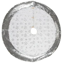 48" White And Silver Glitz Sequin Christmas Tree Skirt