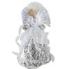 16" White And Silver Lighted Angel Sequined Gown Christmas Tree Topper