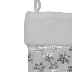 19 White And Silver Sequin Snowflake Christmas Stocking