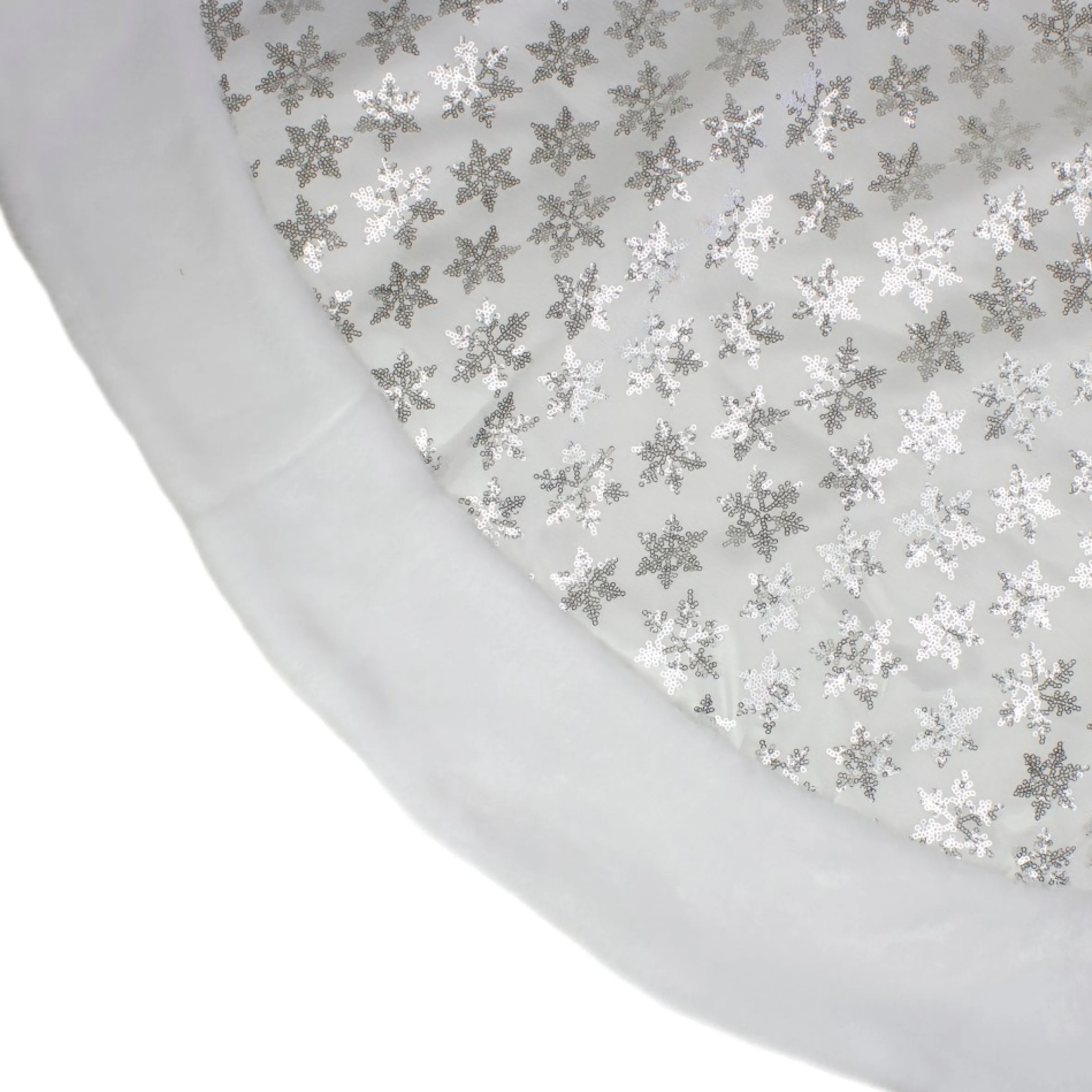 60" White And Silver Sequin Snowflake Christmas Tree Skirt With Faux Fur Border