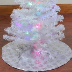 20" White And Silver Sequin Snowflake Mini Christmas Tree Skirt
