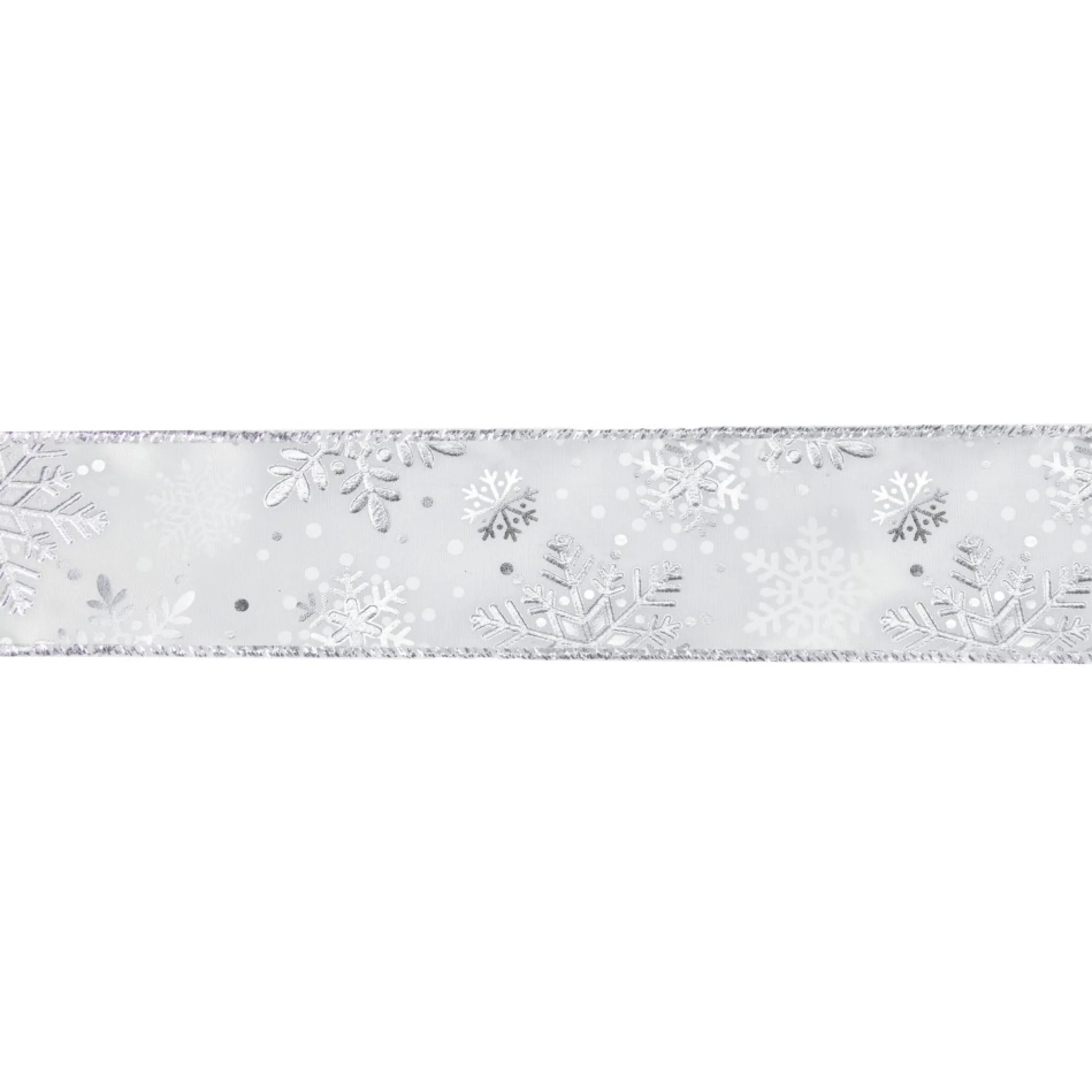 White And Silver Snowflake Christmas Wired Craft Ribbon 2.5" X 16 Yards